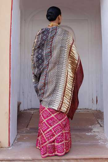 Geroo Jaipur Ajrakh Bandhani Saree Set 