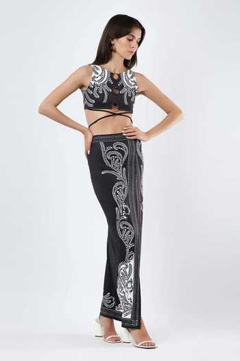 Limerick By Abirr N' Nanki_Black Polyester, Lycra Grazia Printed Swim Skirt _at_Aza_Fashions