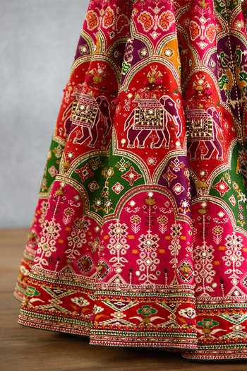 Buy Torani Multi Color Silk, Organza Sweetheart Neck Rangili Dhruvi Patola Lehenga Set Online at Aza Fashions Buy_Torani_Multi Color Silk, Organza Sweetheart Neck Rangili Dhruvi Patola Lehenga Set _Online_at_Aza_Fashions