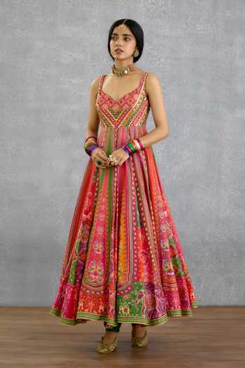 Torani Multi Color Silk, Organza V-neck Rangili Anusha Printed Anarkali Set Online at Aza Fashions Torani_Multi Color Silk, Organza V-neck Rangili Anusha Printed Anarkali Set _Online_at_Aza_Fashions
