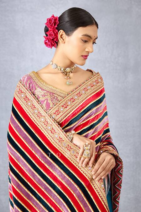 Buy_Torani_Pink Velvet, Slub And Crepe Digital Print, Shabnami Mridula Saree _Online_at_Aza_Fashions