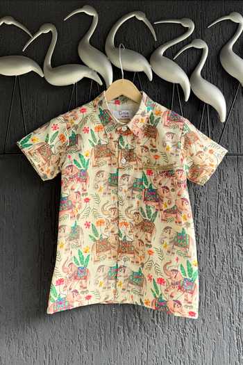 Buy_The little tales_Multi Color Silk, Cotton Elephant Print Shirt And Lungi Set 
