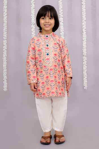 Buy The little tales Pink Silk, Cotton Rose Print Kurta Set Online at Aza Fashions Buy_The little tales_Pink Silk, Cotton Rose Print Kurta Set _Online_at_Aza_Fashions