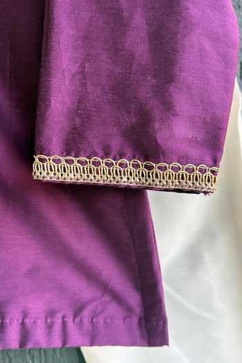The little tales_Purple Silk, Cotton Embroidered Kurta Set _Online_at_Aza_Fashions
