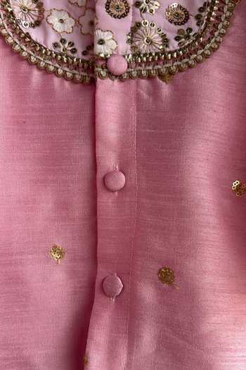 Buy_The little tales_Pink Silk, Cotton Yoke Embroidered Kurta Set 