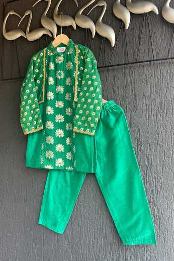 Buy The little tales Green Silk, Cotton Flower Woven Kurta Set Online at Aza Fashions Buy_The little tales_Green Silk, Cotton Flower Woven Kurta Set _Online_at_Aza_Fashions