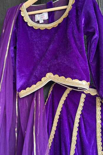 Buy The little tales Purple Cotton, Net, Velvet Embroidered Lehenga Set Online at Aza Fashions Buy_The little tales_Purple Cotton, Net, Velvet Embroidered Lehenga Set _Online_at_Aza_Fashions