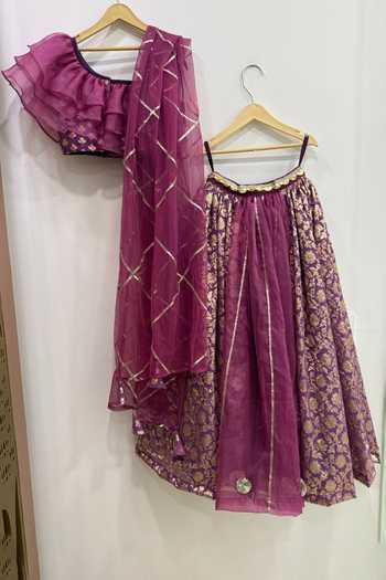 Shop The little tales Purple Silk, Cotton, Organza, Net Floral Woven Lehenga Set at Aza Fashions Shop_The little tales_Purple Silk, Cotton, Organza, Net Floral Woven Lehenga Set _at_Aza_Fashions