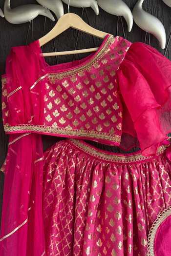The little tales_Pink Silk, Cotton, Organza Woven Lehenga Blouse Set _Online_at_Aza_Fashions