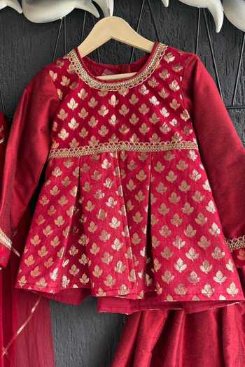 Buy The little tales Red Silk, Cotton, Net Floral Woven Blouse Lehenga Set Online at Aza Fashions Buy_The little tales_Red Silk, Cotton, Net Floral Woven Blouse Lehenga Set _Online_at_Aza_Fashions