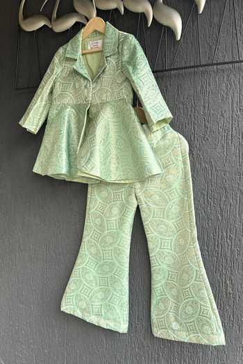The little tales Green Cotton, Brocade Woven Top And Pant Set Online at Aza Fashions The little tales_Green Cotton, Brocade Woven Top And Pant Set _Online_at_Aza_Fashions
