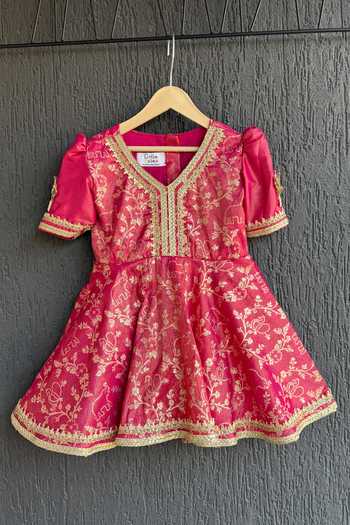 Shop_The little tales_Fuchsia Chanderi Woven Kurta Set _Online_at_Aza_Fashions