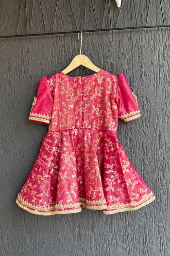 The little tales_Fuchsia Chanderi Woven Kurta Set _at_Aza_Fashions