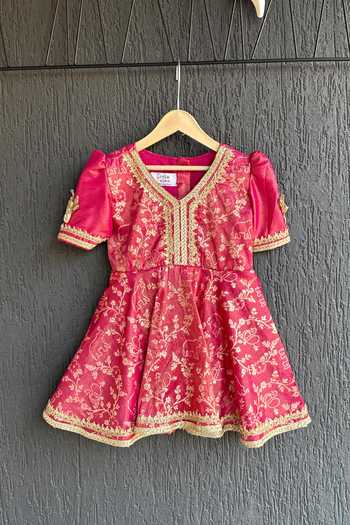 Buy_The little tales_Pink Chanderi Woven Kurta Dhoti Pant Set _Online_at_Aza_Fashions