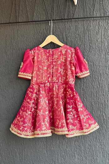 Shop_The little tales_Pink Chanderi Woven Kurta Dhoti Pant Set _Online_at_Aza_Fashions