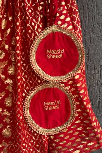 The little tales_Red Organza Stripe Pattern Lehenga And Blouse Set _Online_at_Aza_Fashions