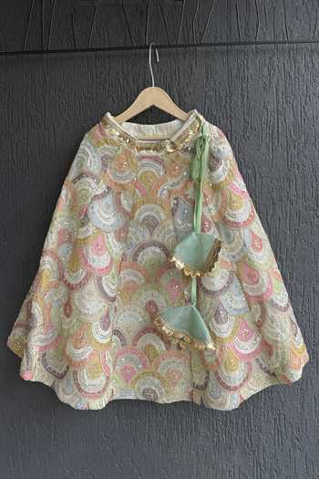 The little tales_Off White Silk, Cotton Embroidered Peplum Top And Lehenga Set _at_Aza_Fashions