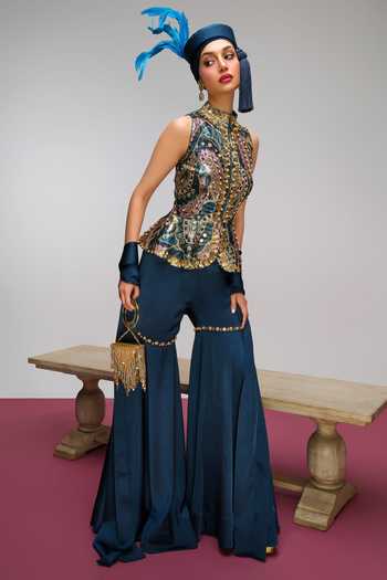 Papa Dont Preach Back By Pop Demand Embroidered Top Sharara Set