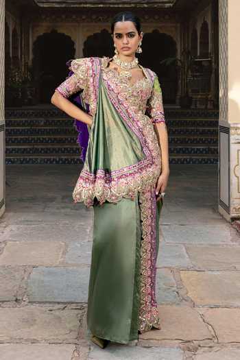 Payal & Zinal Madhaniya Rimzim Zari Embroidered Saree & Blouse Set 