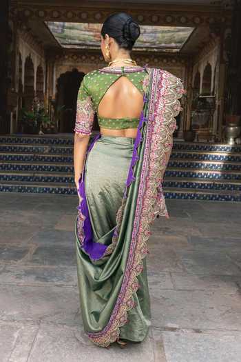 Payal & Zinal Madhaniya Rimzim Zari Embroidered Saree & Blouse Set 