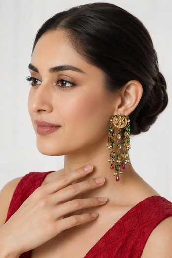 Vivinia By Vidhi Mehra Jaipuri Kundan Chandbali Tassel Earrings 
