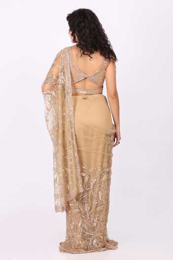 Soniya G Embroidered Pre-Draped Saree & Blouse Set 