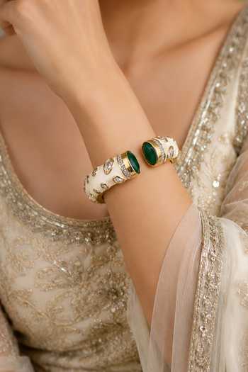 Vivinia By Vidhi Mehra Ivory Stone Embellished Bangle Online at Aza Fashions Vivinia By Vidhi Mehra_Ivory Stone Embellished Bangle _Online_at_Aza_Fashions