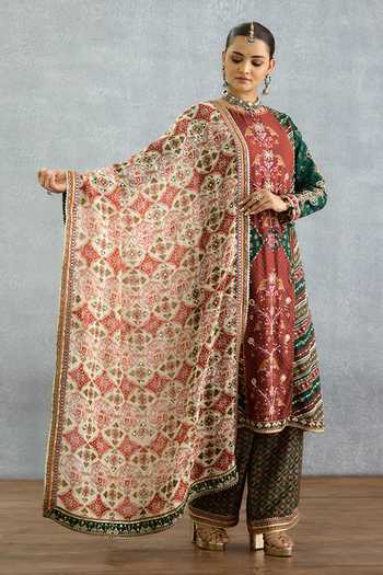 Shop Torani Multi Color Silk, Organza High Neck Trinaja Surkhi Pranshi Kurta Set Shop_Torani_Multi Color Silk, Organza High Neck Trinaja Surkhi Pranshi Kurta Set