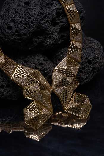 Shop Gaurish Bespoke Jewellery Gold Plated Ala Reto Geometric Neckpiece Online at Aza Fashions Shop_Gaurish Bespoke Jewellery_Gold Plated Ala Reto Geometric Neckpiece _Online_at_Aza_Fashions