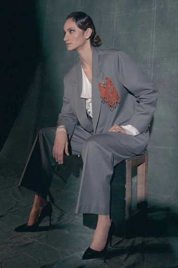 Nidhi Yasha Granite Pure Wool Blazer & Pant Set 