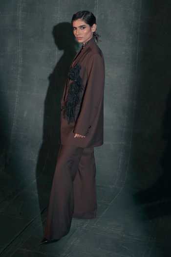 Nidhi Yasha Mocha Pure Wool Blazer & Pant Set 