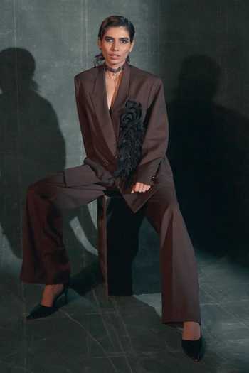 Nidhi Yasha Brown Wool Mocha Pure Blazer And Pant Set Online at Aza Fashions Nidhi Yasha_Brown Wool Mocha Pure Blazer And Pant Set _Online_at_Aza_Fashions