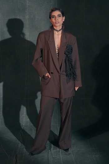 Nidhi Yasha Mocha Pure Wool Blazer & Pant Set 