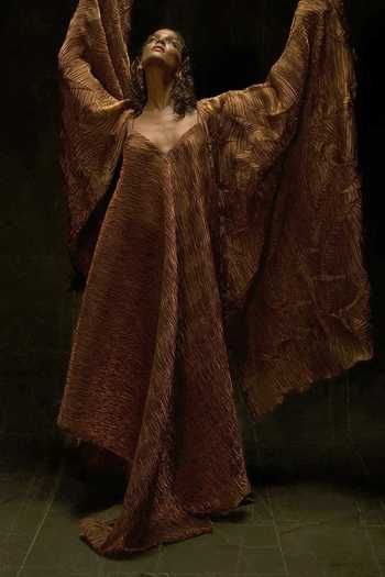 Nidhi Yasha Cleopatra Metallic Textured Organza Dress & Cape Set 