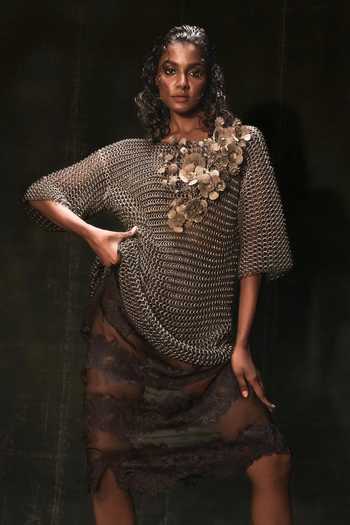 Nidhi Yasha Portia Metallic Tunic & Skirt Set 