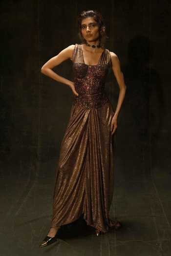 Nidhi Yasha Desdemona Foil Printed Gown & Corset Set 