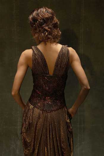 Nidhi Yasha Desdemona Foil Printed Gown & Corset Set 
