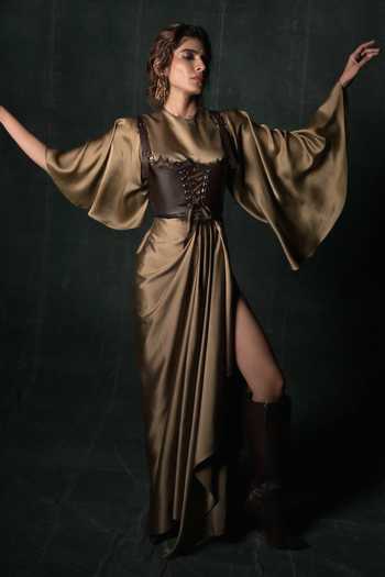 Nidhi Yasha Lady Nina Pure Silk Satin Gown & Corset Set 