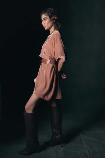 Nidhi Yasha Riot Pure Silk Velvet Short Dress With Belt 
