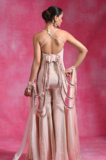 Rishi and Vibhuti Ebony Flow Pant Set With Hand Cape 