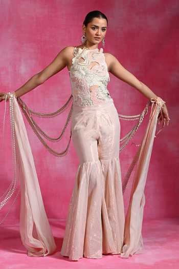 Rishi and Vibhuti Ebony Flow Pant Set With Hand Cape 