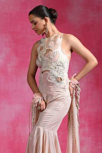 Buy Rishi and Vibhuti Ivory Net, Lycra, Voile Halter Neck Ebony Flow Pant Set With Hand Cape Online at Aza Fashions Buy_Rishi and Vibhuti_Ivory Net, Lycra, Voile Halter Neck Ebony Flow Pant Set With Hand Cape _Online_at_Aza_Fashions