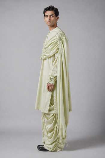 Shop_Saim_Green Cotton Gathered Hoodie Kurta Set 