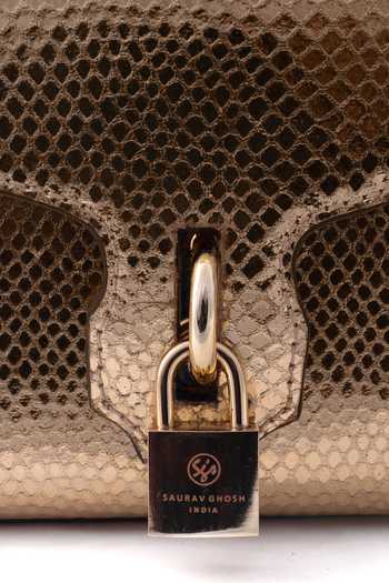 Shop_Saurav Ghosh_Gold Genuine Leather Handbag _Online_at_Aza_Fashions