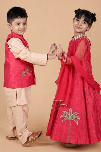 Buy Turqidz By Shweta Aggarwal Red Dupion, Silk, Cotton Satin Embroidery Bundi And Kurta Set Online at Aza Fashions Buy_Turqidz By Shweta Aggarwal_Red Dupion, Silk, Cotton Satin Embroidery Bundi And Kurta Set _Online_at_Aza_Fashions