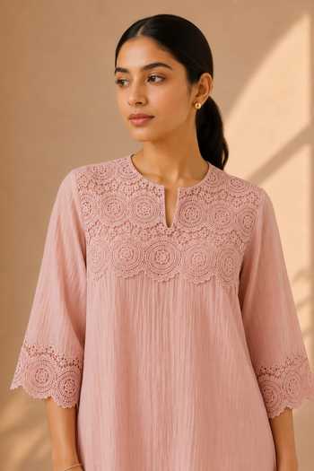 Buy Vaaya Pink Chanderi Round Neck Placement Embroidered Kurta And Pant Set Online at Aza Fashions Buy_Vaaya_Pink Chanderi Round Neck Placement Embroidered Kurta And Pant Set _Online_at_Aza_Fashions