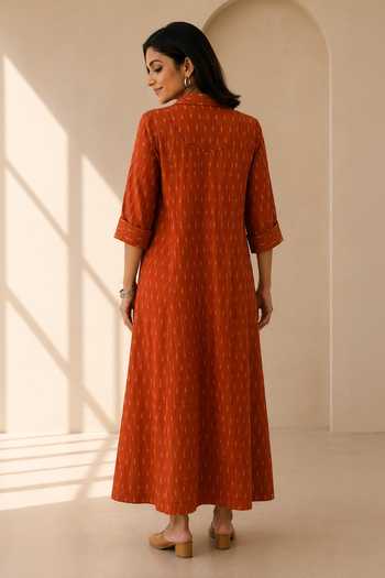 Vaaya Sienna Handwoven Ikat Collared Midi Dress 