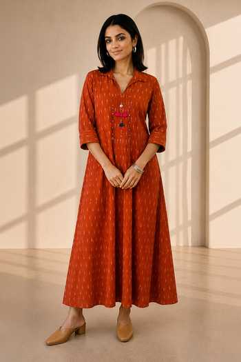 Vaaya Sienna Handwoven Ikat Collared Midi Dress 