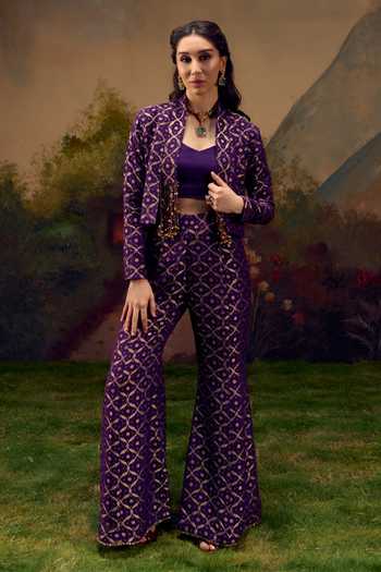 Muskann Kapadiaa Neelambari Checkered Woven Jacket Set 