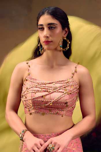 Muskann Kapadiaa Pink Chiffon Smoke Bandhani Woven Skirt Set Online at Aza Fashions Muskann Kapadiaa_Pink Chiffon Smoke Bandhani Woven Skirt Set _Online_at_Aza_Fashions